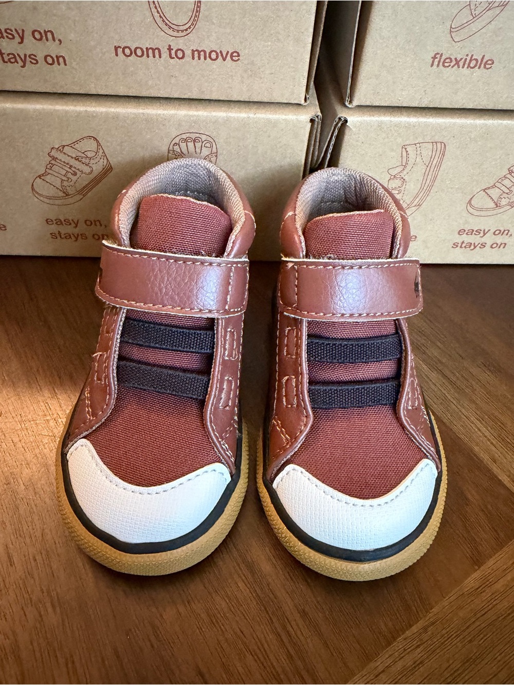 See Kai Run Brown and White Toddler Sneakers